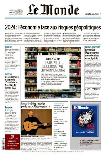 Le Monde du Dimanche 31 Décembre 2023 et Mardi 2 Janvier 2024